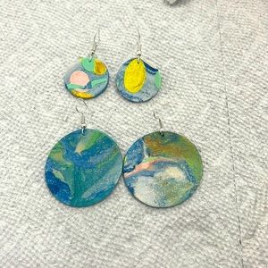 Clay earrings,  home made, 2 pairs, marble